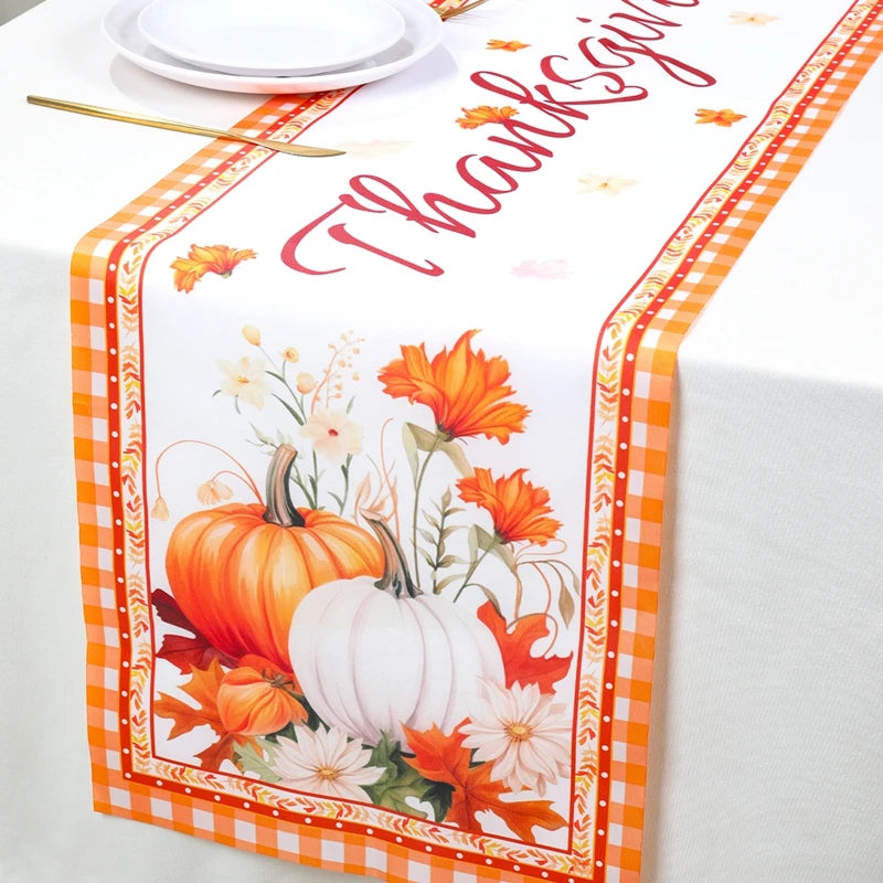 Thanksgiving Day Pumpkin Maple Leaf Table Runner Happy Thanksgiving Day Party Decor 2024 For Home Kitchen Dining Table Covers