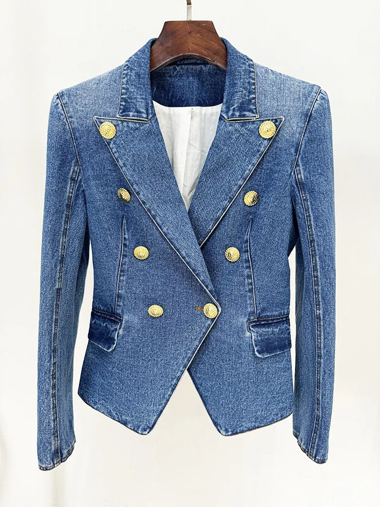 Women's Double Breasted Cotton Denim Suit