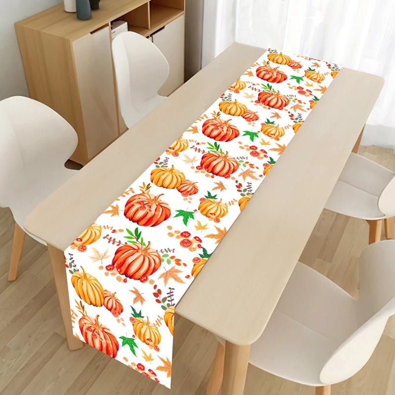 Thanksgiving Day Pumpkin Maple Leaf Table Runner Happy Thanksgiving Day Party Decor 2024 For Home Kitchen Dining Table Covers