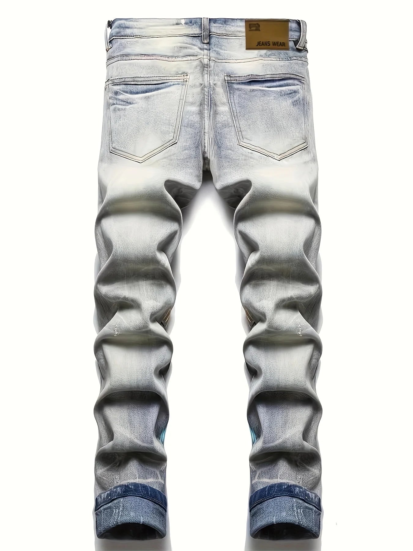 Men's Gothic Style Pattern Print Denim Pants, Stylish Casual Jeans, Street Style Trousers