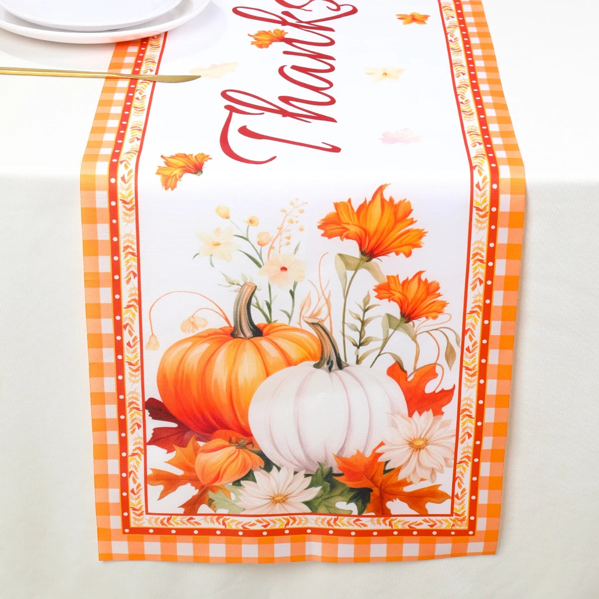 Thanksgiving Day Pumpkin Maple Leaf Table Runner Happy Thanksgiving Day Party Decor 2024 For Home Kitchen Dining Table Covers