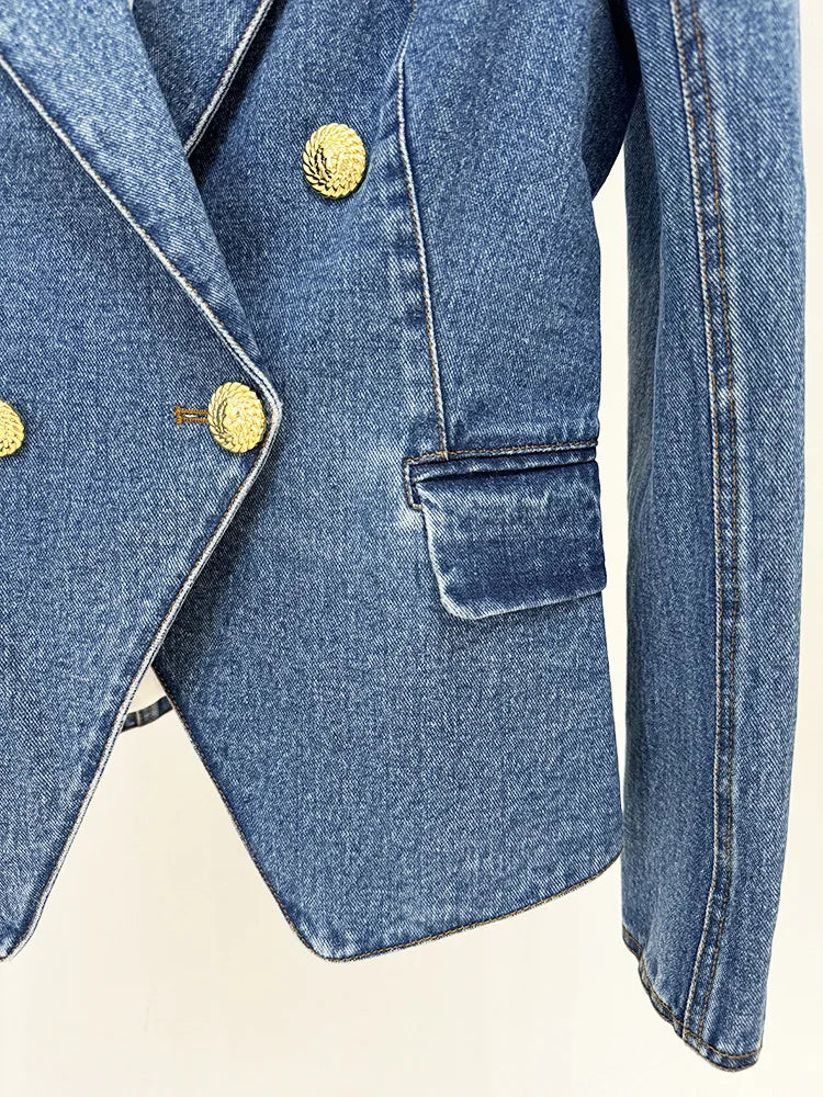 Women's Double Breasted Cotton Denim Suit