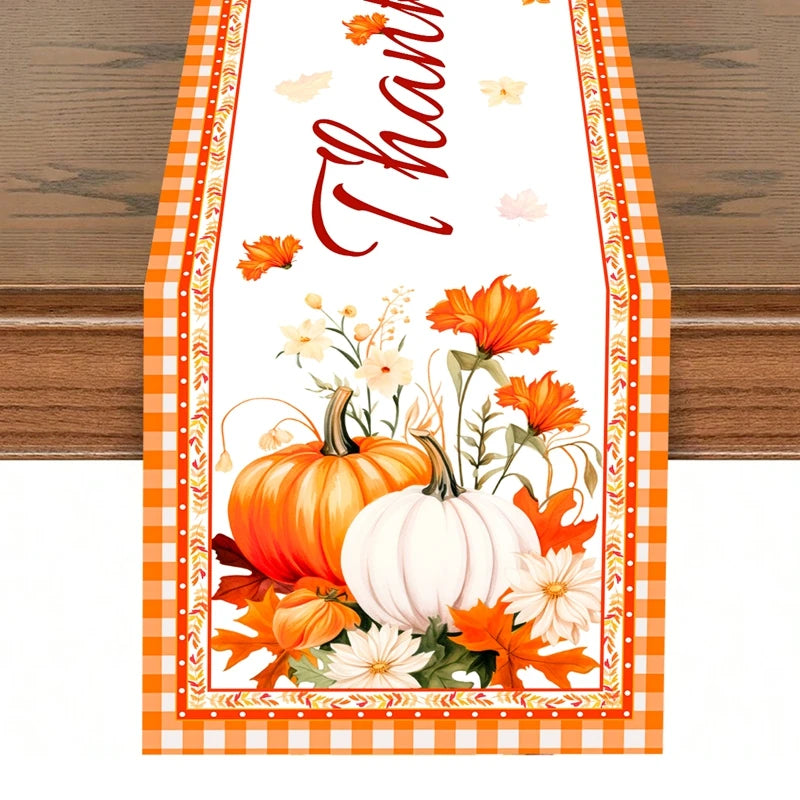 Thanksgiving Day Pumpkin Maple Leaf Table Runner Happy Thanksgiving Day Party Decor 2024 For Home Kitchen Dining Table Covers