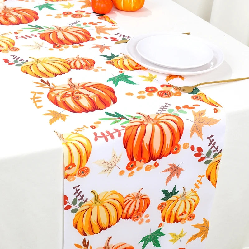 Thanksgiving Day Pumpkin Maple Leaf Table Runner Happy Thanksgiving Day Party Decor 2024 For Home Kitchen Dining Table Covers