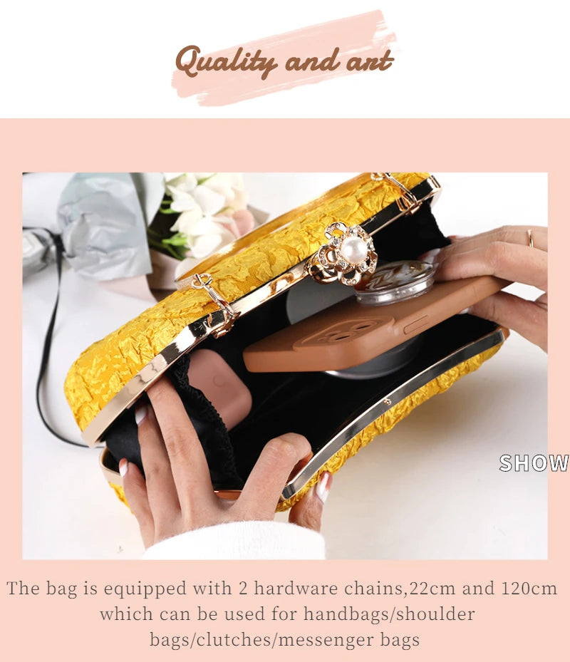 Yellow Clutch Purse Luxury for Women Wedding Luxury Designer Handbags Pearl Fashion Crossover Shoulder Bag for Party Wallets