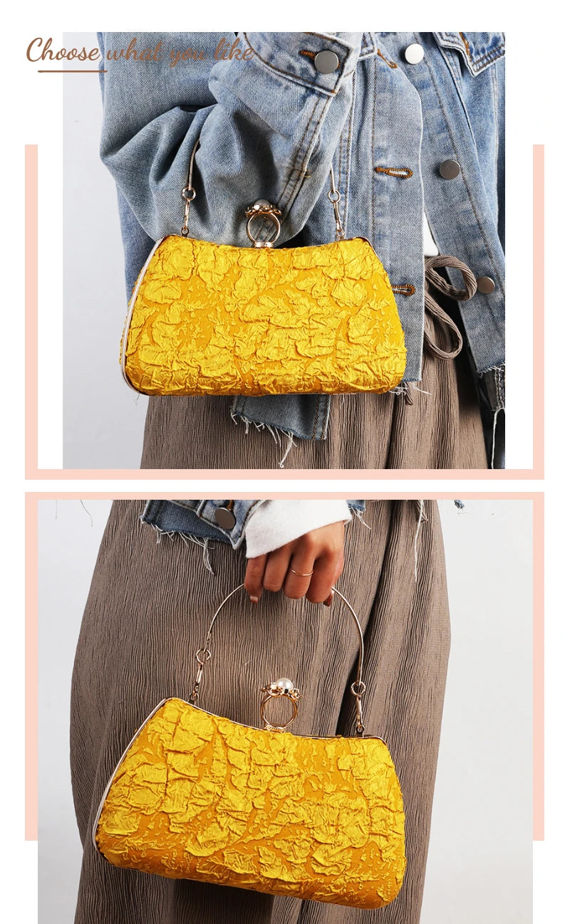 Yellow Clutch Purse Luxury for Women Wedding Luxury Designer Handbags Pearl Fashion Crossover Shoulder Bag for Party Wallets