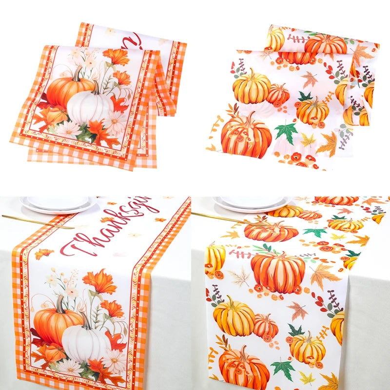 Thanksgiving Day Pumpkin Maple Leaf Table Runner Happy Thanksgiving Day Party Decor 2024 For Home Kitchen Dining Table Covers