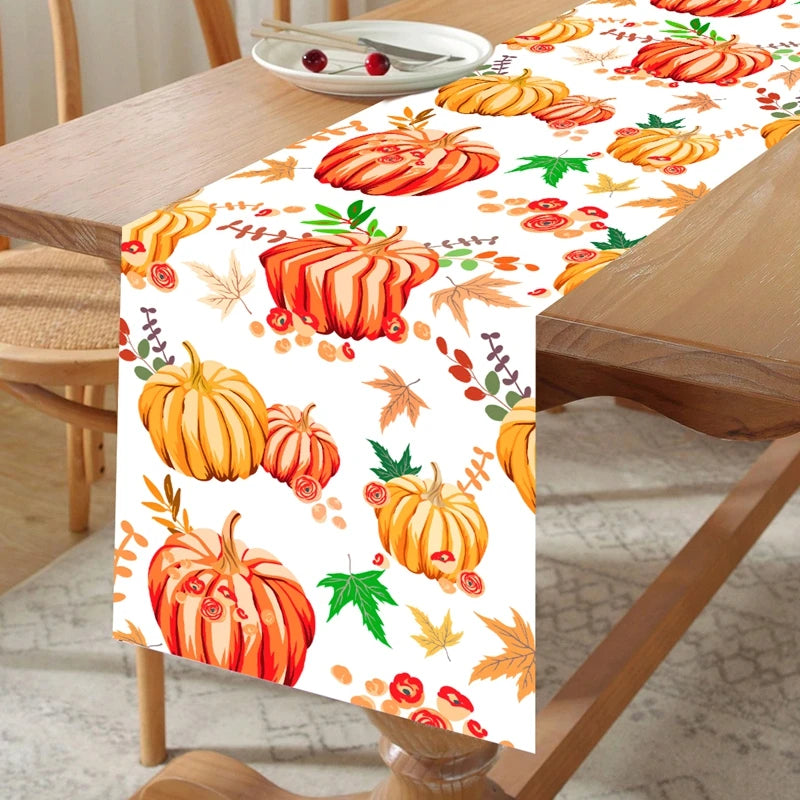 Thanksgiving Day Pumpkin Maple Leaf Table Runner Happy Thanksgiving Day Party Decor 2024 For Home Kitchen Dining Table Covers