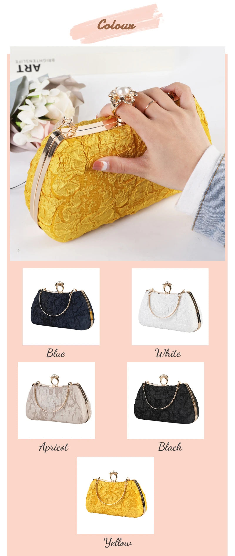 Yellow Clutch Purse Luxury for Women Wedding Luxury Designer Handbags Pearl Fashion Crossover Shoulder Bag for Party Wallets