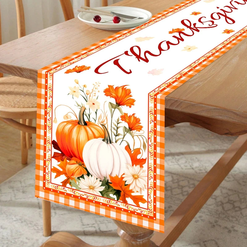 Thanksgiving Day Pumpkin Maple Leaf Table Runner Happy Thanksgiving Day Party Decor 2024 For Home Kitchen Dining Table Covers