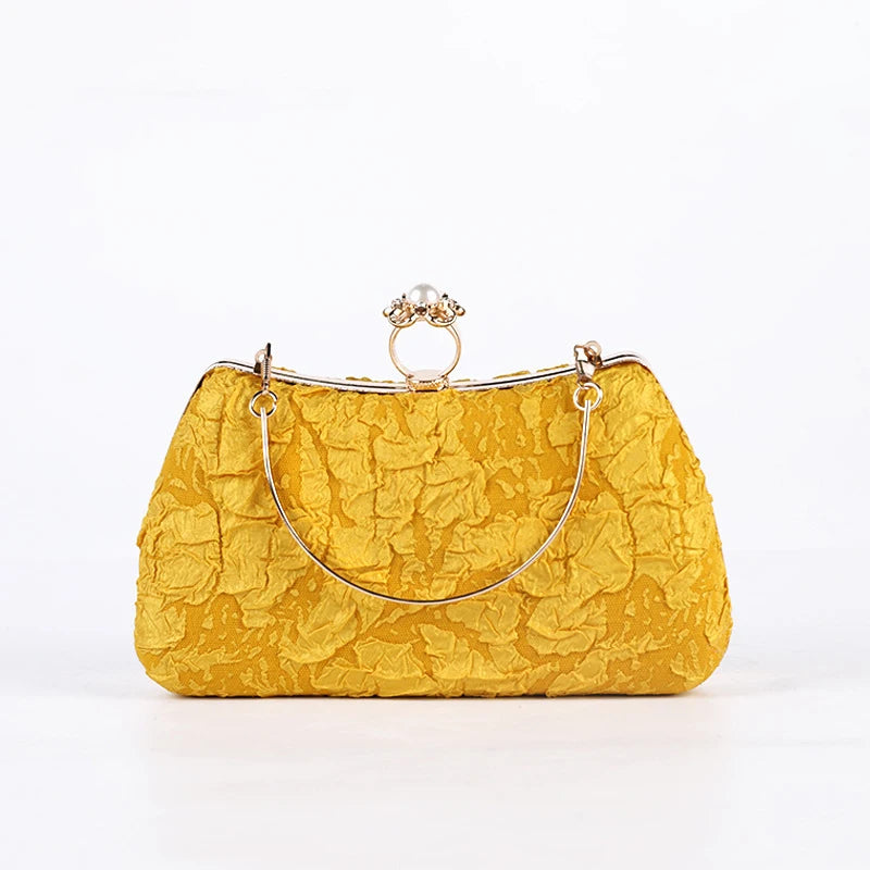 Yellow Clutch Purse Luxury for Women Wedding Luxury Designer Handbags Pearl Fashion Crossover Shoulder Bag for Party Wallets