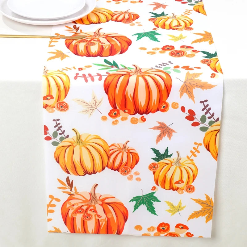 Thanksgiving Day Pumpkin Maple Leaf Table Runner Happy Thanksgiving Day Party Decor 2024 For Home Kitchen Dining Table Covers