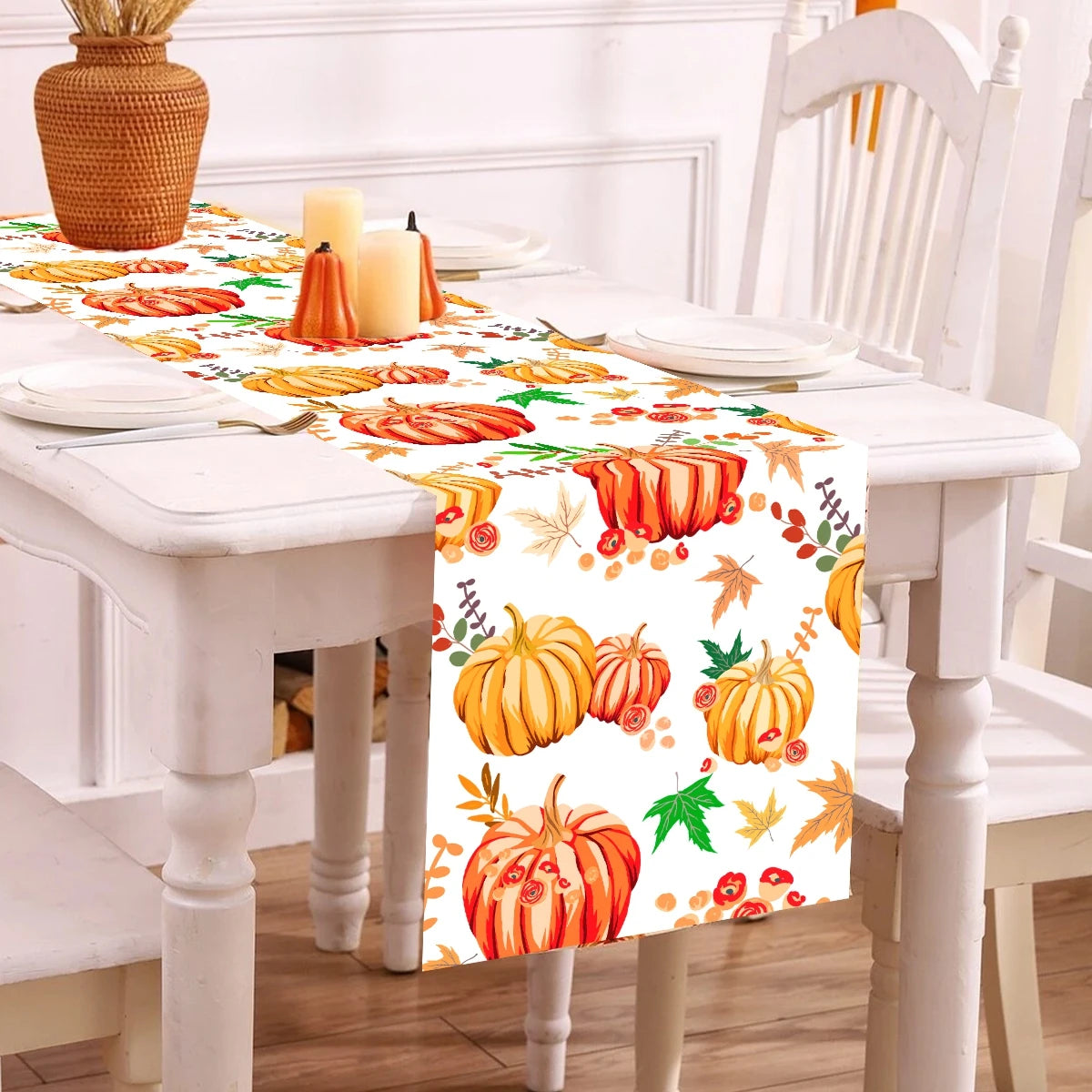 Thanksgiving Day Pumpkin Maple Leaf Table Runner Happy Thanksgiving Day Party Decor 2024 For Home Kitchen Dining Table Covers