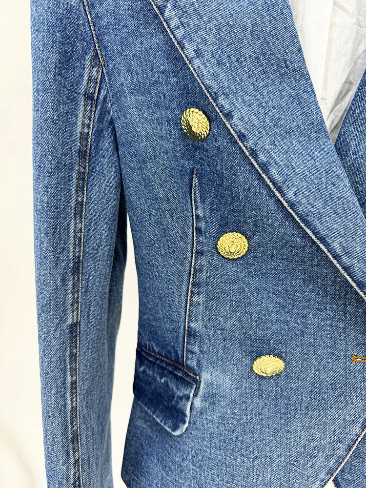 Women's Double Breasted Cotton Denim Suit