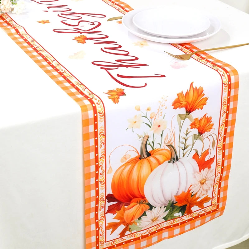 Thanksgiving Day Pumpkin Maple Leaf Table Runner Happy Thanksgiving Day Party Decor 2024 For Home Kitchen Dining Table Covers