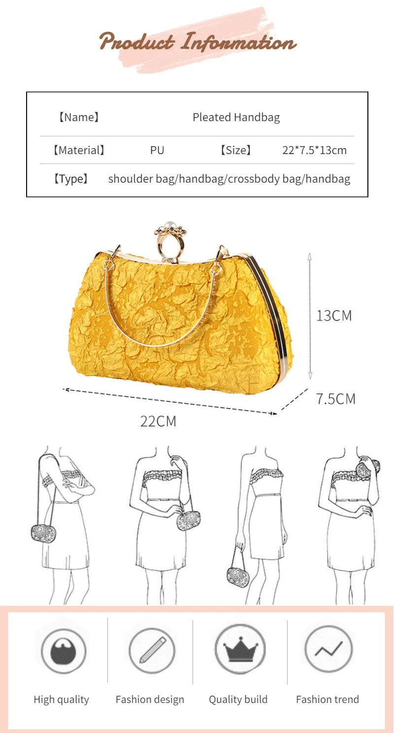 Yellow Clutch Purse Luxury for Women Wedding Luxury Designer Handbags Pearl Fashion Crossover Shoulder Bag for Party Wallets