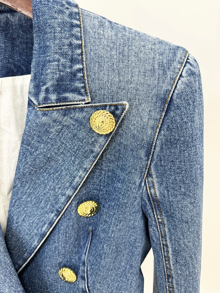 Women's Double Breasted Cotton Denim Suit