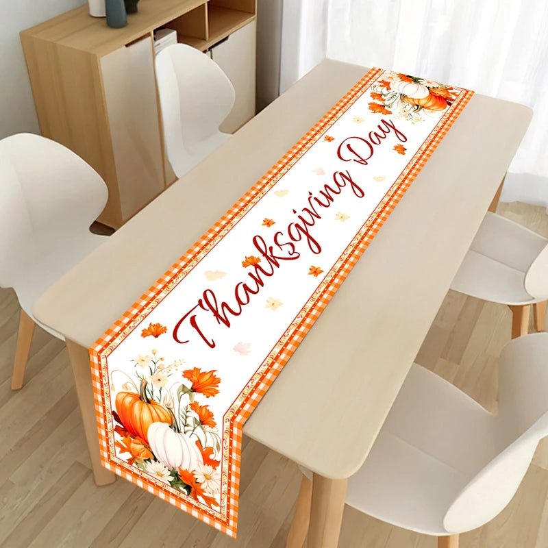 Thanksgiving Day Pumpkin Maple Leaf Table Runner Happy Thanksgiving Day Party Decor 2024 For Home Kitchen Dining Table Covers