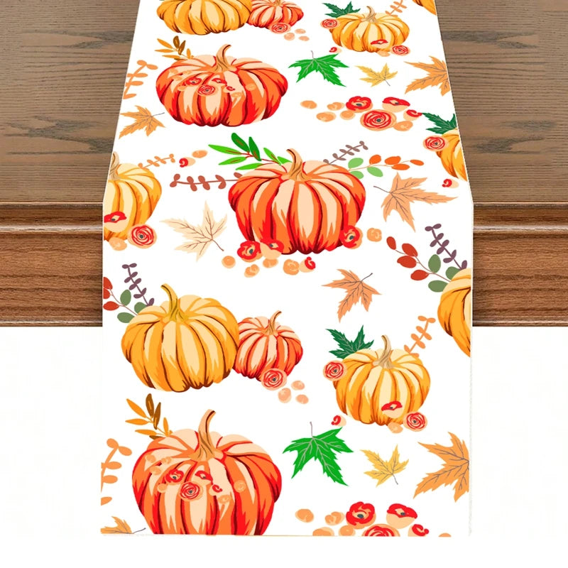 Thanksgiving Day Pumpkin Maple Leaf Table Runner Happy Thanksgiving Day Party Decor 2024 For Home Kitchen Dining Table Covers